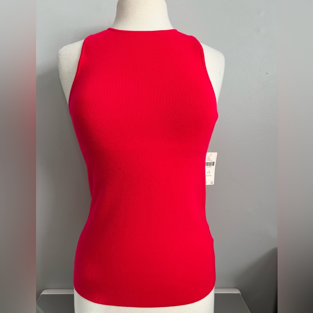 Anthropologie High Neck Tank Top Shirt Womens L LP Petite Neon Pink Red Coral - Picture 5 of 16